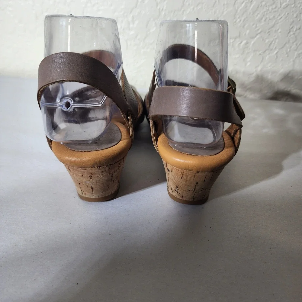 Korks by Kork-Ease Womens Taupe Leather Strappy Cork Wedge Sandals Ankle Strap